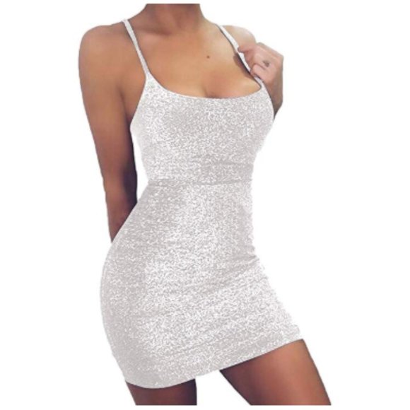 Sexy Glitter Spagetti Straps Lace Up Bodycon Dress - Picture 3 of 8